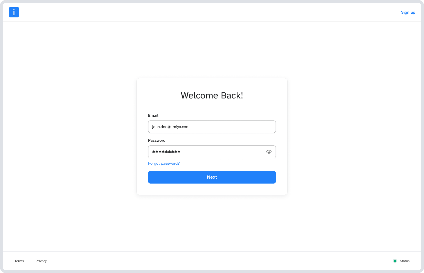 Ilmiya login screen