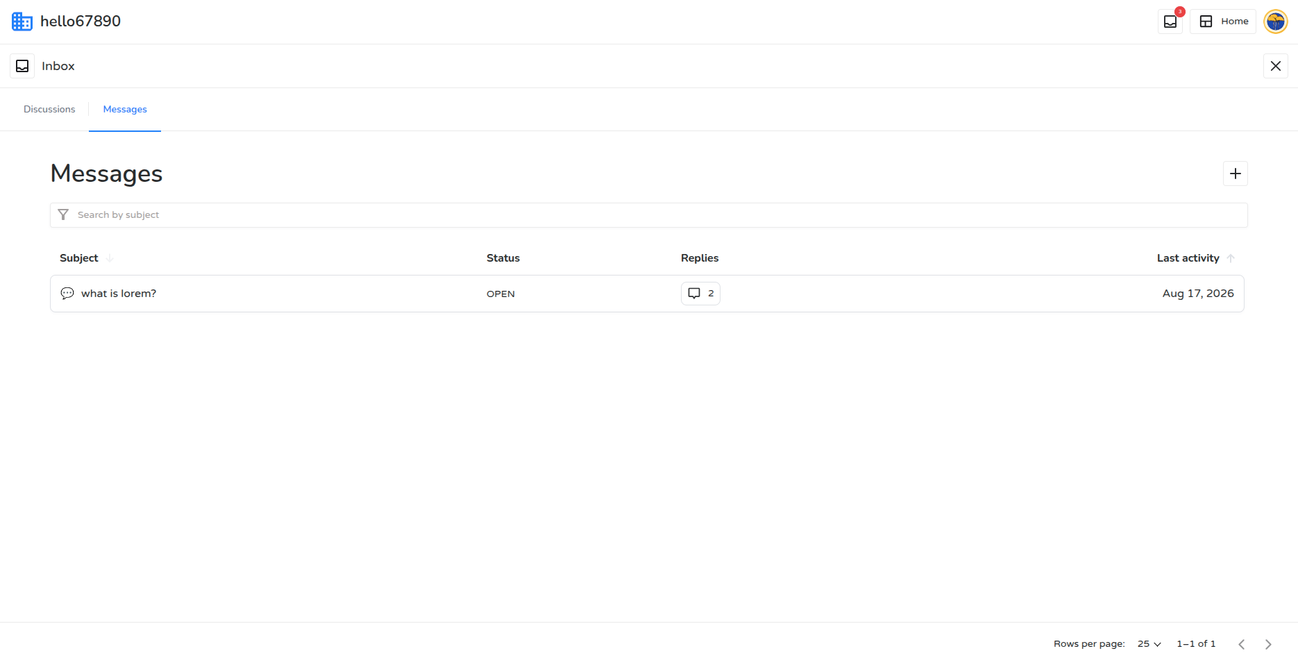 Messages tab in Inbox