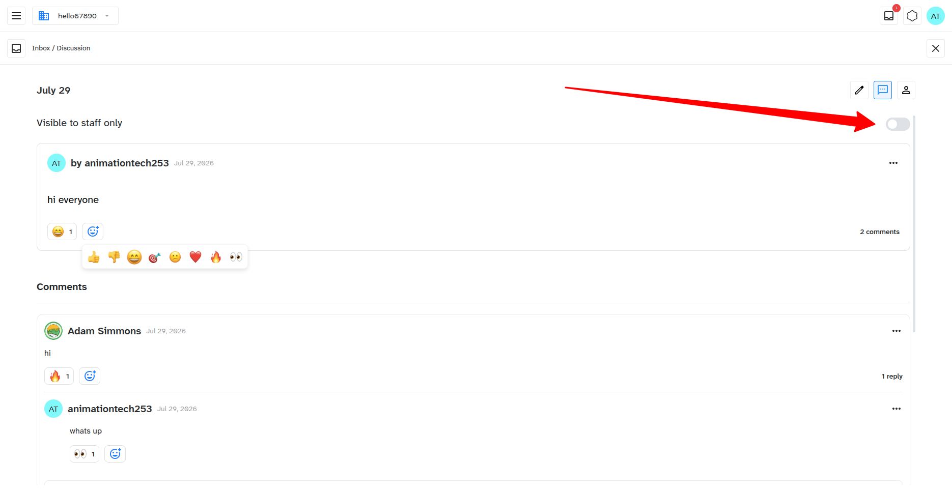 Visible to staff only toggle